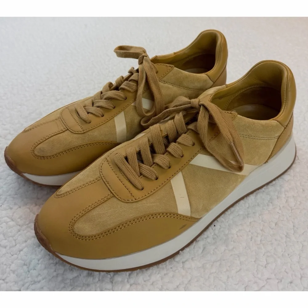 VINCE • Mustard Yellow Ohara Leather/Suede Lace-Up Oxford Sneakers, 10 - Picture 15 of 16